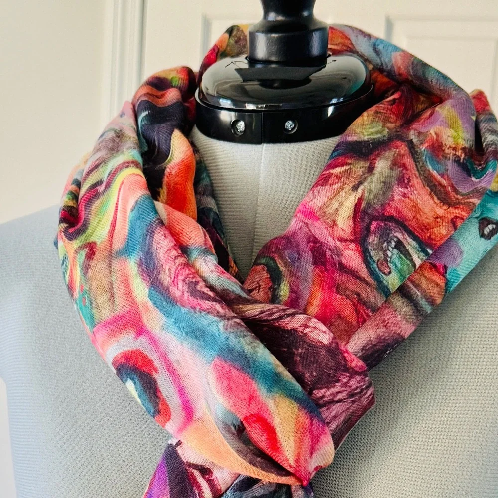 NEW without TAGS Elegant Colorful Wrap with print of Beep, Beep by John Sebelius